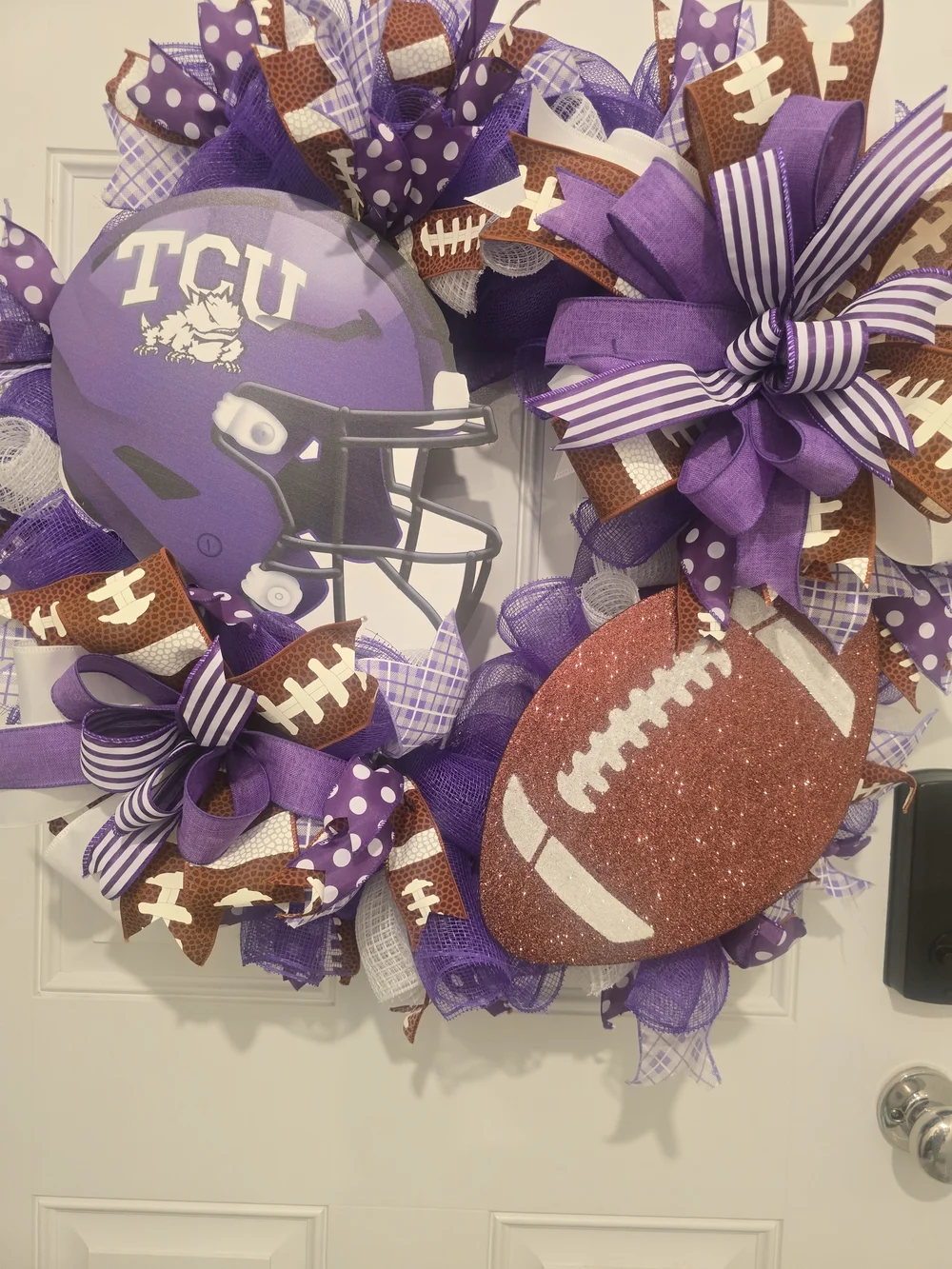 TCU Purple Football Wreath with Glitter Football